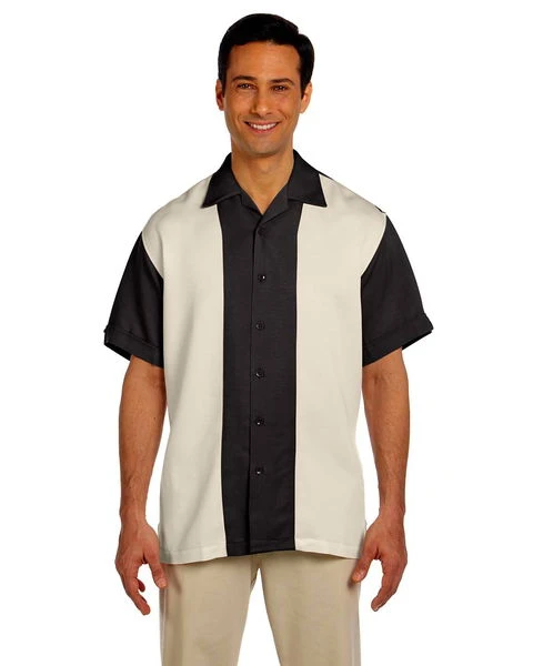 Harriton Men's Two-Tone Bahama Cord Camp Shirt Black/Creme 3 Harriton Men's Two-Tone Bahama Cord Camp Shirt Black/Creme