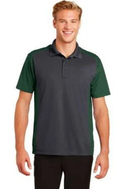 Sport-Tek Mens Colorblock Micropique Sport-Wick Polo Grey/Green
